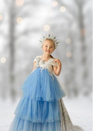 Beaded Lace Tulle Tiered Flower Girl Dress With Removable Train